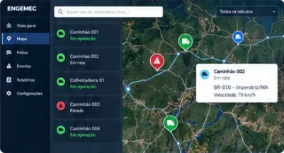Plataforma de telemetria com mapa da frota